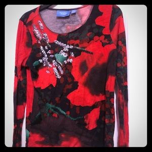 Petite Small Vera Wang Red & Green Sequin Top